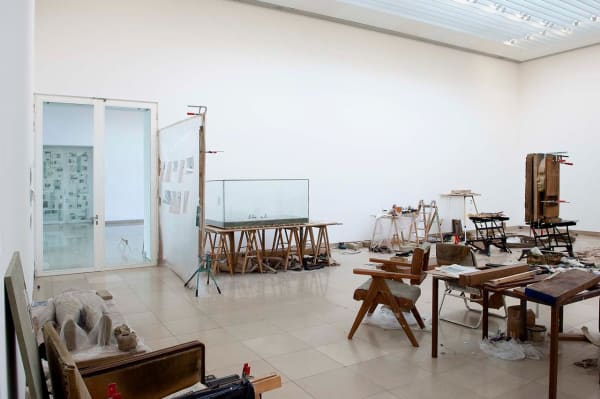 image of Mark Manders head sculptures in a studio environment