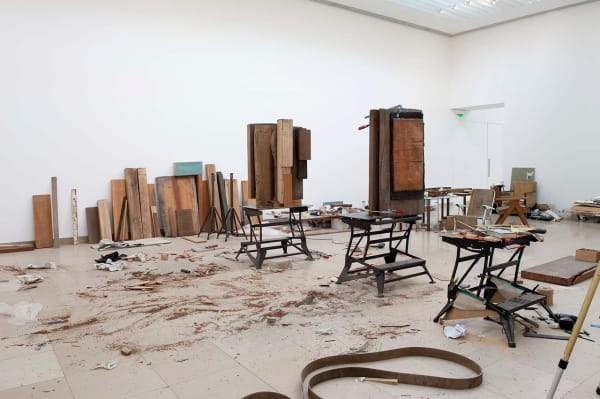 image of Mark Manders head sculptures in a studio environment