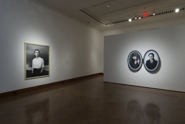 Image of Wearing installation, photograph of me as duchamp and me as O'keefe