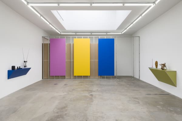 Haim Steinbach installation view colored panels