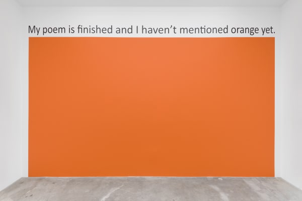 Haim Steinbach installation view orange wall text