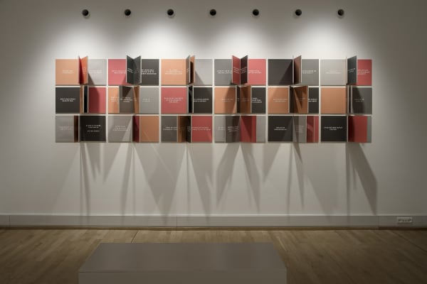 image of Gillian Wearing wall installation with text and moveable panels