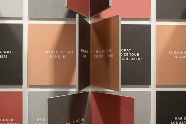 image of Gillian Wearing wall installation with text and moveable panels