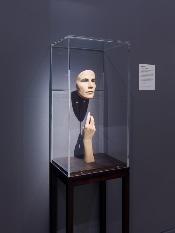 Installation view of Gillian Wearing at National Portrait Gallery, mask sculpture