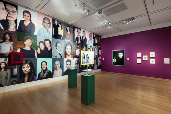 Installation view of Gillian Wearing at National Portrait Gallery, photographs and wallpaper