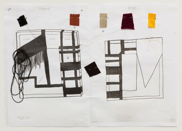 image of a preliminary sketch with fabric samples
