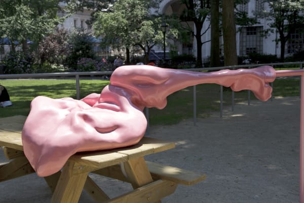 image of abstracted sculptures in park, forming hand rails