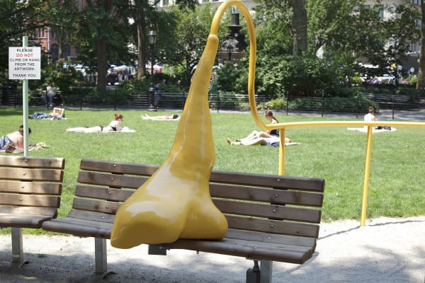 image of abstracted sculptures in park, forming hand rails