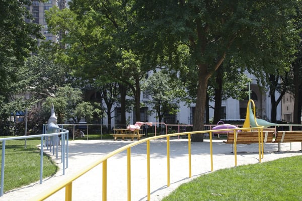 image of abstracted sculptures in park, forming hand rails