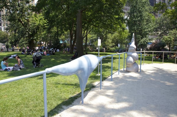 image of abstracted sculptures in park, forming hand rails