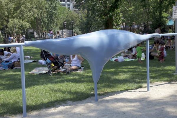 image of abstracted sculptures in park, forming hand rails