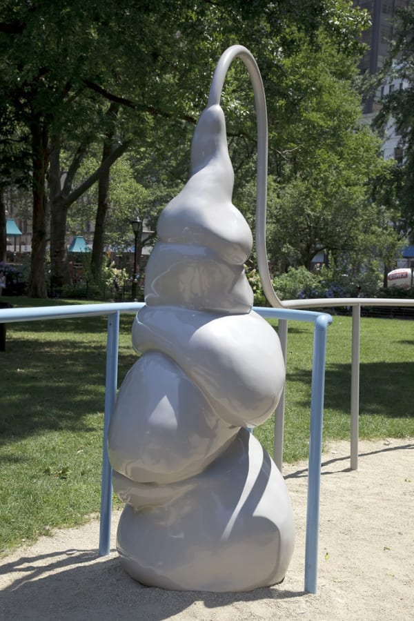 image of abstracted sculptures in park, forming hand rails