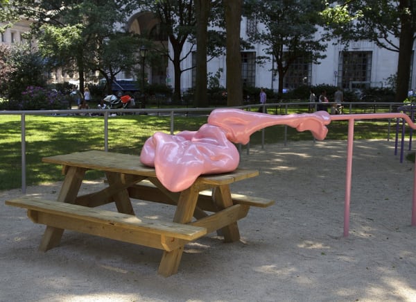 image of abstracted sculptures in park, forming hand rails