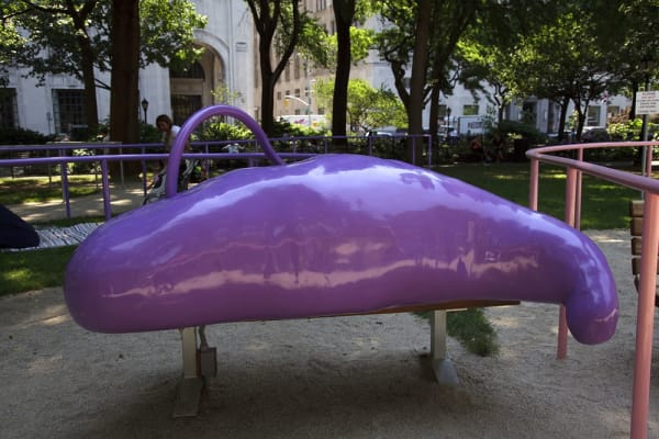 image of abstracted sculptures in park, forming hand rails