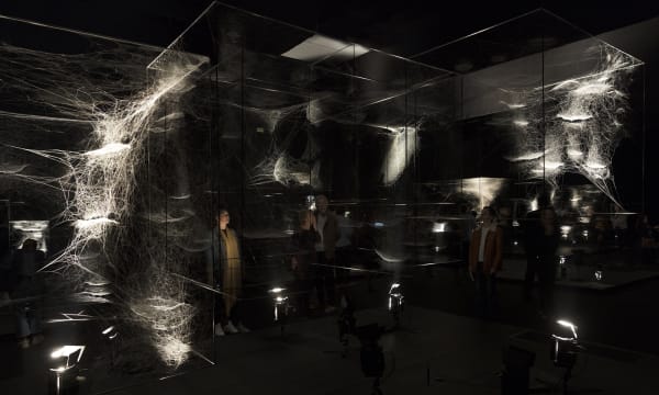 installation image of Saraceno exhibition at Palais de Tokyo
