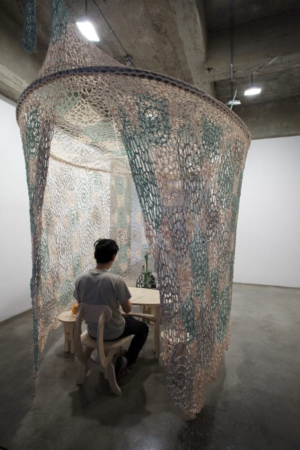 Ernesto Neto hanging crochet desk