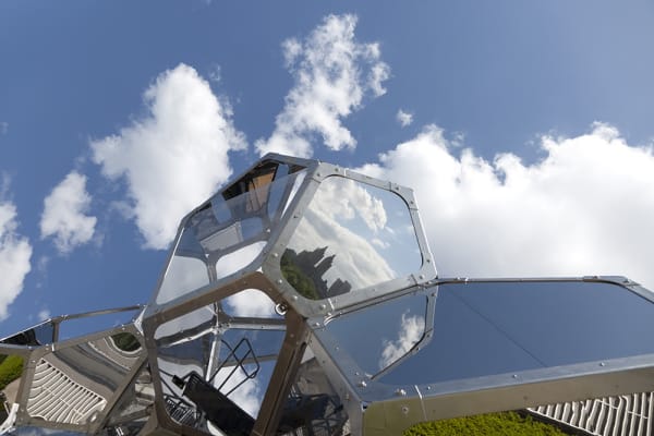image of cloud cities installation on the Met rooftop, with people interacting with it