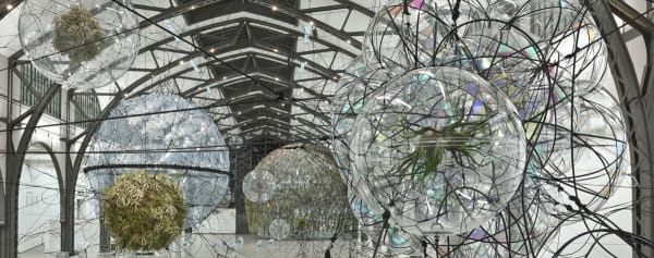 image of biosphere sculptures with plants