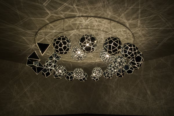 image of geometric sphere sculptures with lights
