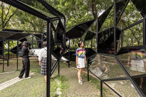 image of an outdoor geometric sculpture