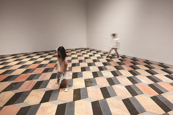 room with geometric floor