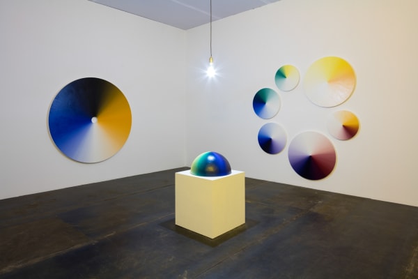image of installation of paintings not in monofrequency light
