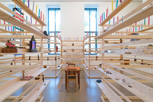 image of Meschac Gaba structural shelves as sculpture