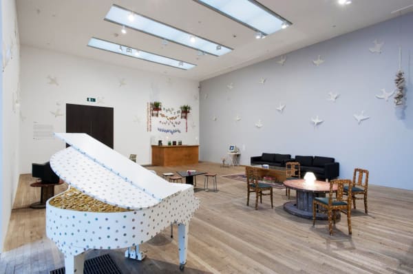 installation image of Meschac Gaba works at Tate, pianos