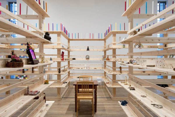 installation image of Meschac Gaba works at Tate, structure for museum