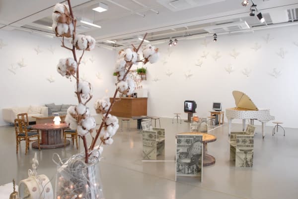 installation view of sculptures, cotton