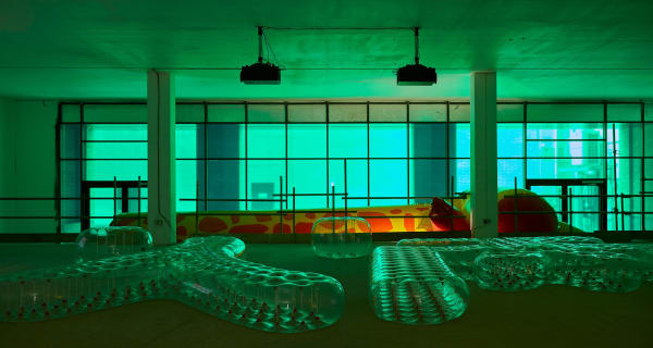 installation view of Wong Ping plastic couches