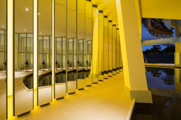 image of Olafur Eliasson yellow light installation with vertical mirrors