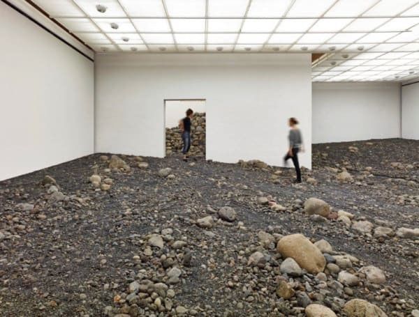 image of Olafur Eliasson installation, riverbed inside of museum