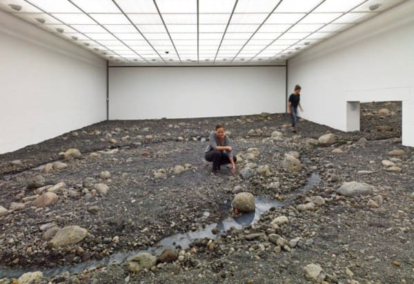 image of Olafur Eliasson installation, riverbed inside of museum