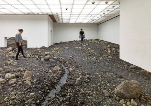 image of Olafur Eliasson installation, riverbed inside of museum