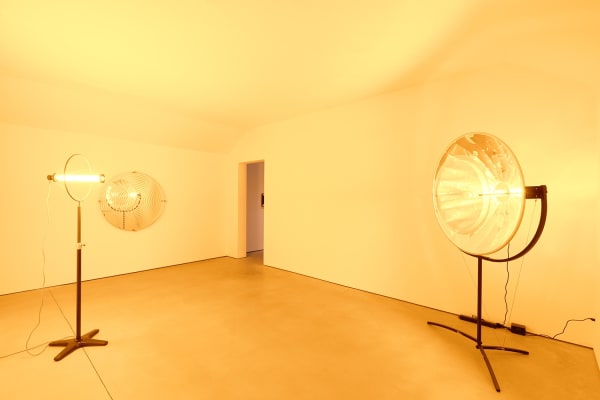 image of yellow room with two sculptures