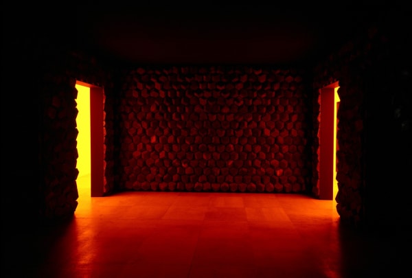 image of brick wall with yellow light
