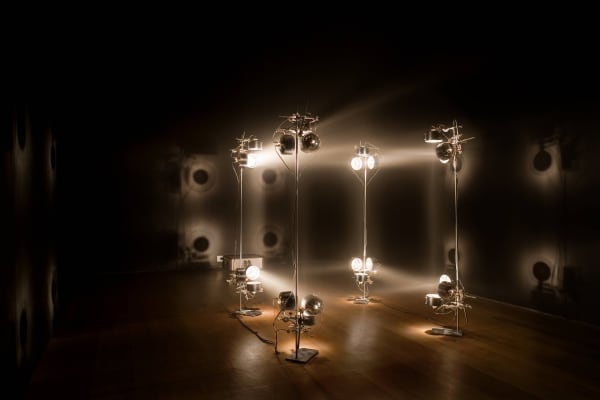 installation image of Eliasson lights at MoMA