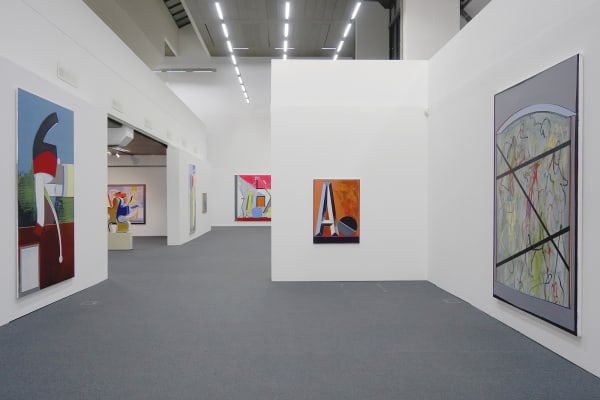 image of Scheibitz installation of paintings and sculptures