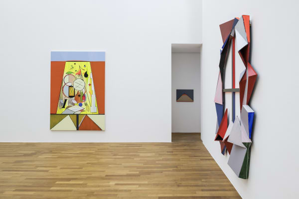 image of Scheibitz installation of paintings and sculptures