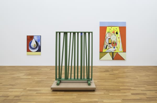 image of Scheibitz installation of paintings and sculptures