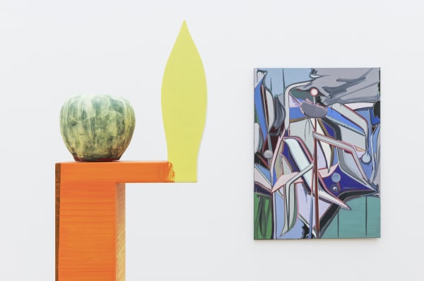 image of Scheibitz installation of paintings and sculptures