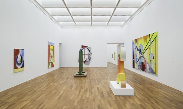 image of Scheibitz installation of paintings and sculptures