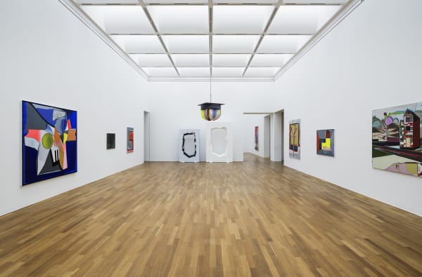 image of Scheibitz installation of paintings and sculptures