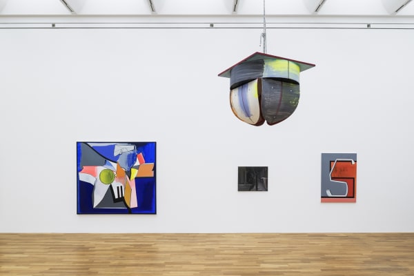 image of Scheibitz installation of paintings and sculptures
