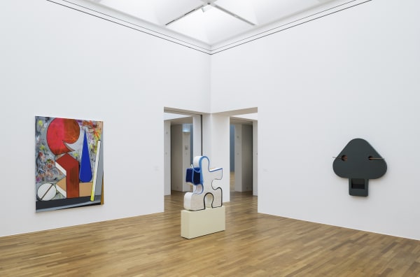 image of Scheibitz installation of paintings and sculptures