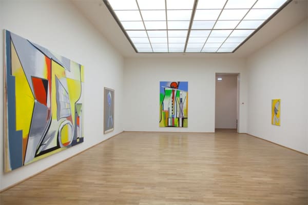 installation view of abstract paintings at MMK