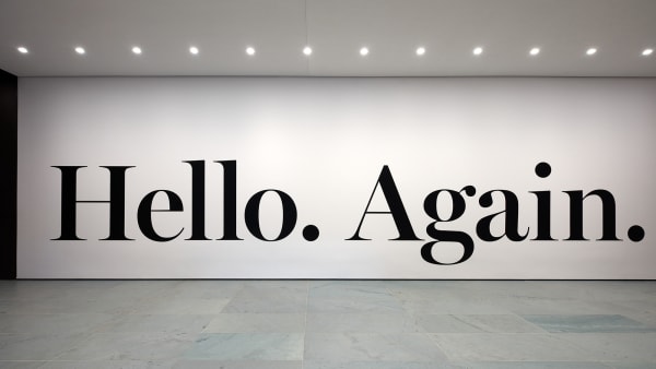 image of wall text: Hello Again