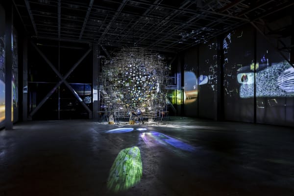 installation image of Sze projection sculpture at Cartier Fondation