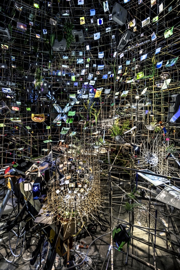 installation image of Sze projection sculpture at Cartier Fondation